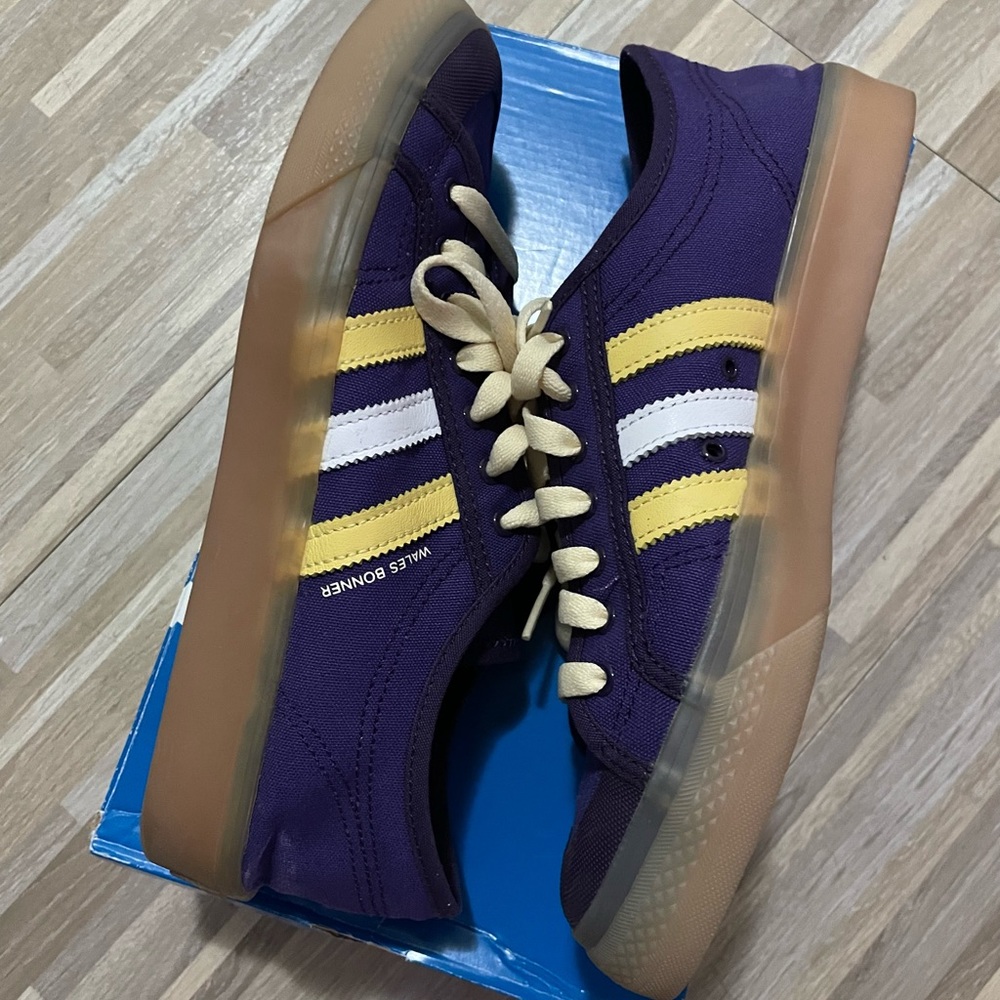 adidas rare Wales Bonner Nizza Purple Yellow Striped Gum Sole Canvas Sneakers - Picture 4 of 10